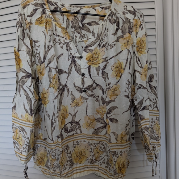 Lucky Brand Yellow and Brown Floral Blouse - Picture 1 of 7